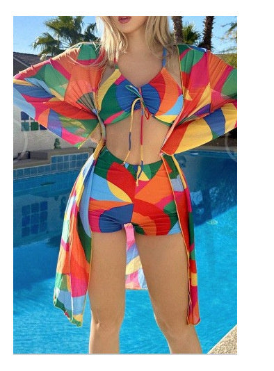 Tropical Paradise Set - 3-Piece Bikini with Cardigan