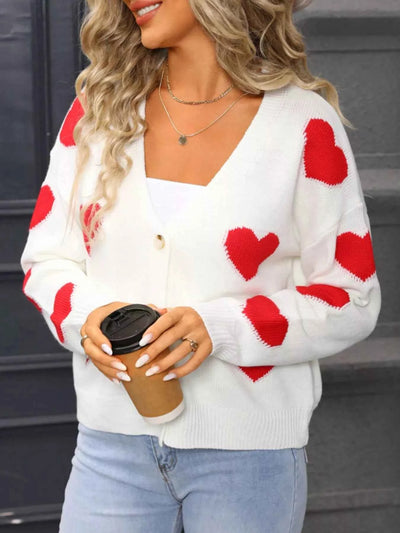 Heart Pattern Cardigan - Valentine's Day Knit Button-Up - Fashions Envy