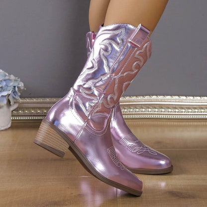 Point Toe Block Heels Boots - Fashions Envy