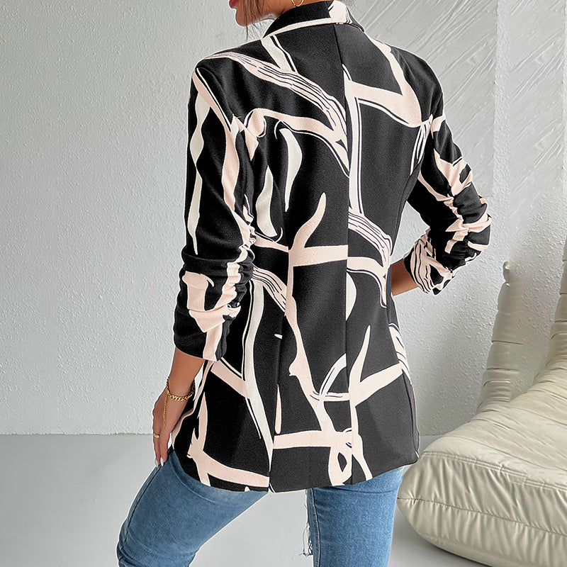 Women's Abstract Print Blazer - Button Front Office Jacket - Fashions Envy