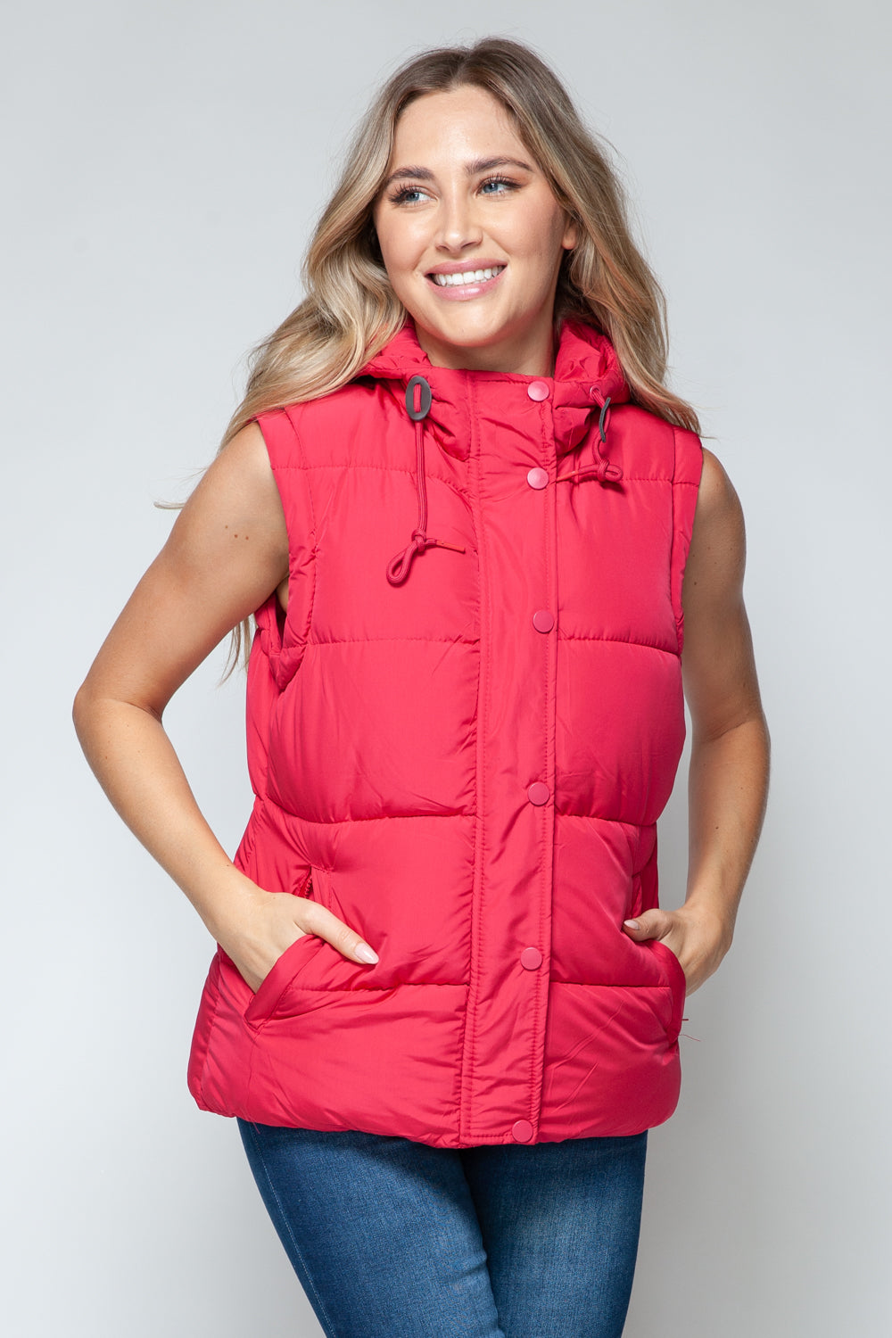 Magenta Snap and Zip Closure Hooded Vest