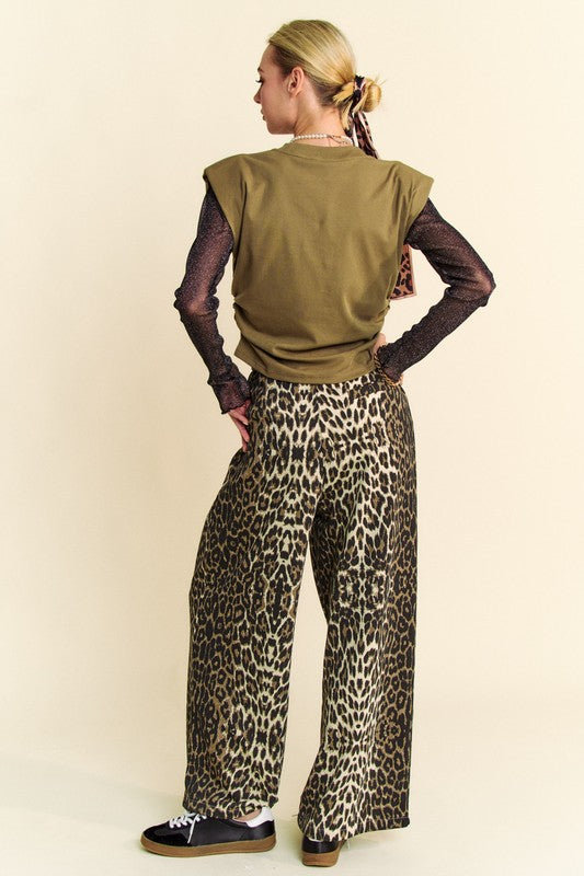 Leopard Wide Leg Casual Pants