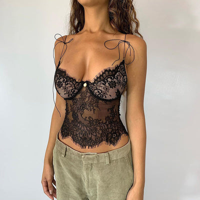 Women's Lace See-through Cropped Hot Girl Tank Top