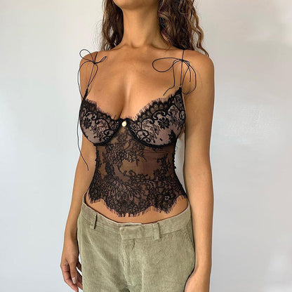 Women's Lace See-through Cropped Hot Girl Tank Top