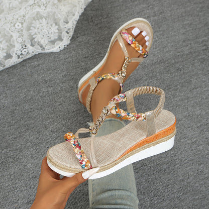 Contrast Woven Wedge Sandals