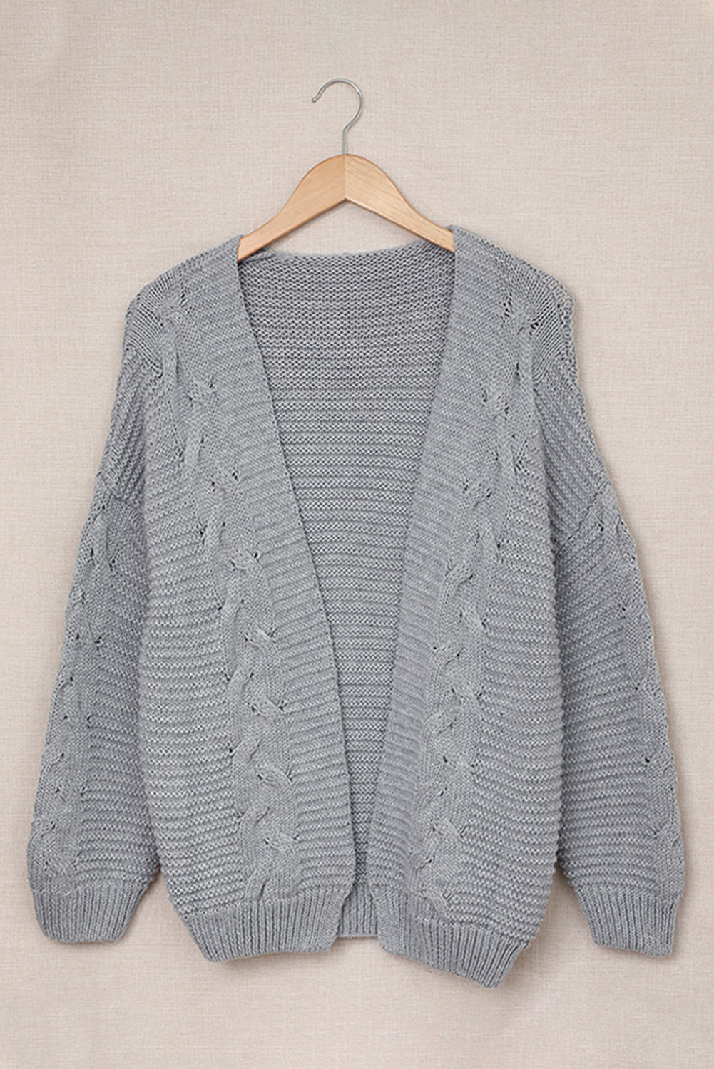 Cable-Knit Open Front Knitted Cardigan