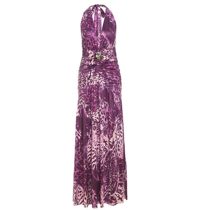Leopard Print Halter Dress - Deep V Backless Style - Fashions Envy
