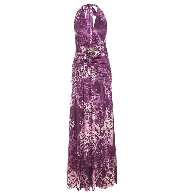 Leopard Print Halter Dress - Deep V Backless Style - Fashions Envy