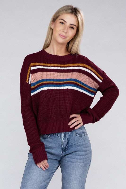 Striped Crewneck Long Sleeve Pullover Sweater