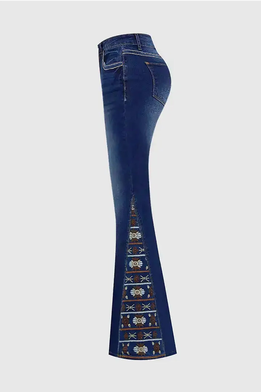 High-Waist Wide Leg Embroidered Jeans - Statement Denim