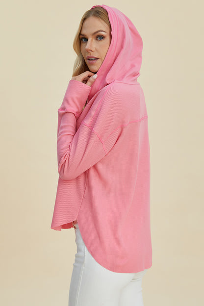 Double Take Full Size High-Low Dropped Shoulder Long Sleeve Hoodie - Fashions Envy