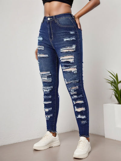 Cropped Jeans Women - Ripped High Stretch Street Style