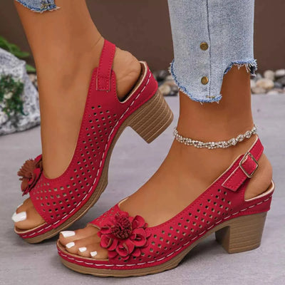 Floral Accent Block Heel Sandals