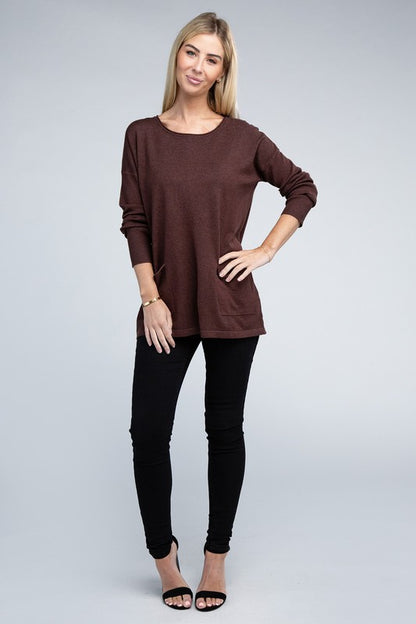 Relaxed Fit Viscose Front Pockets Cozy Sweater