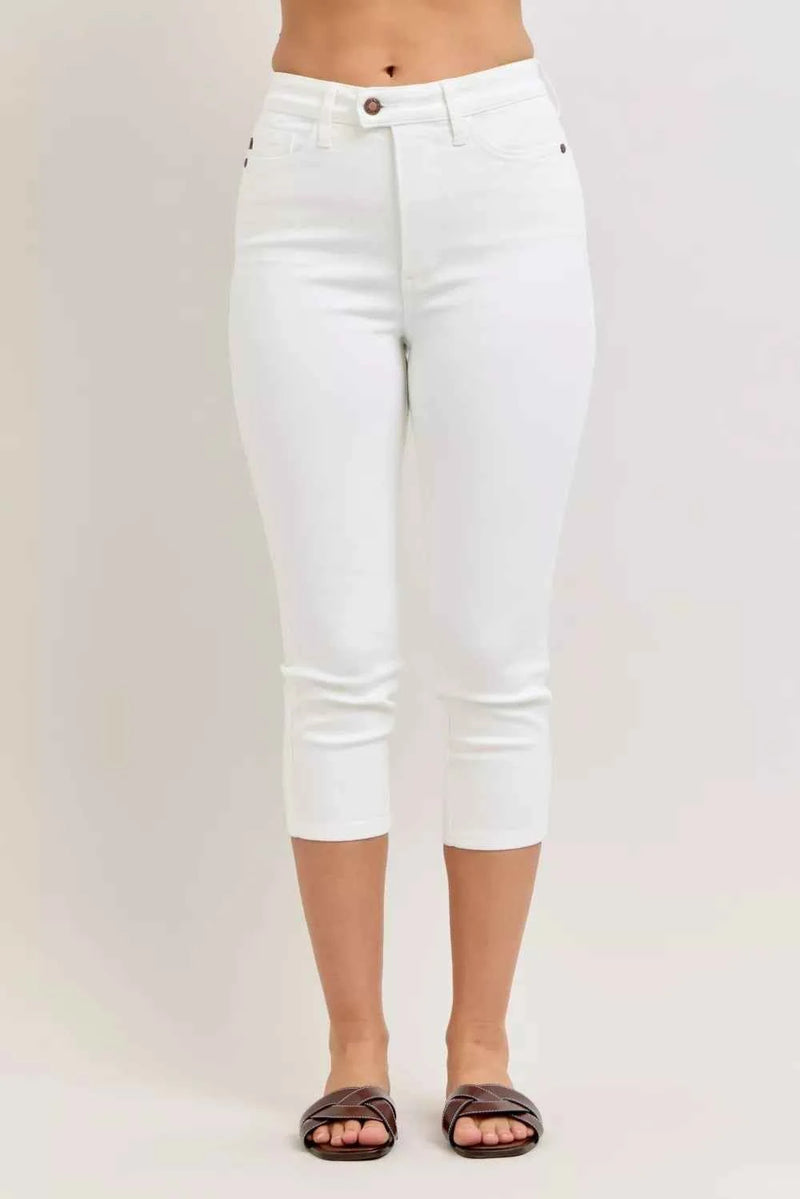 Judy Blue High Waist Capri Pants - White Spade Pockets