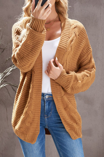 Cable-Knit Open Front Knitted Cardigan