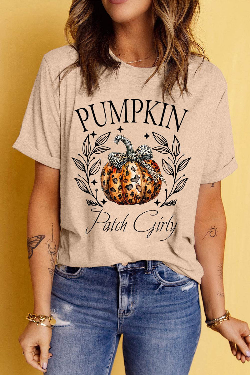 Pumpkin Graphic Round Neck Short Sleeve T-Shirt - Fashions Envy