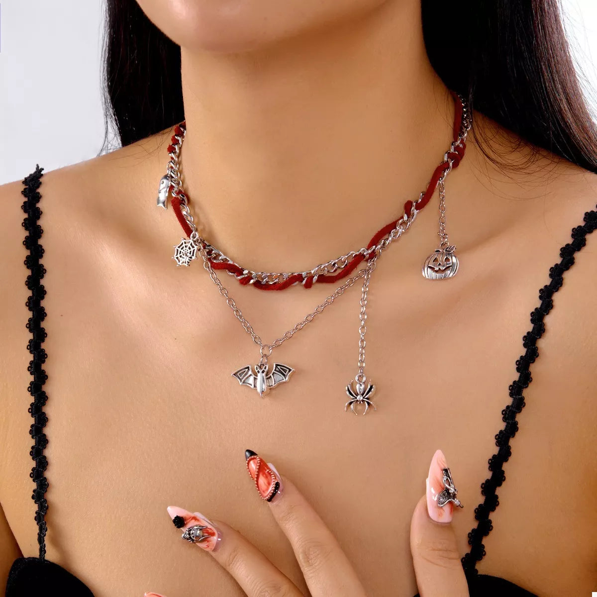 Halloween Double Layer Necklace - Gothic Pendant Jewelry - Fashions Envy