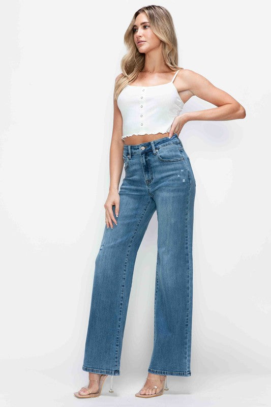 Full Size High Rise Wide Leg Jeans with Pockets