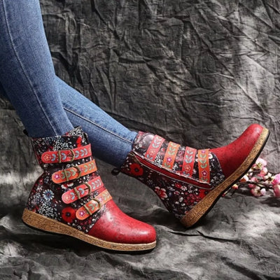 Embroidered Boots - Round Toe Flats - Fashions Envy