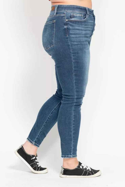 Judy Blue Full Size High Rise Button Fly Skinny Jeans Plus Size - Fashions Envy