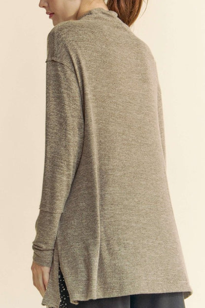 Taupe Slit Mock Neck Long Sleeve Top