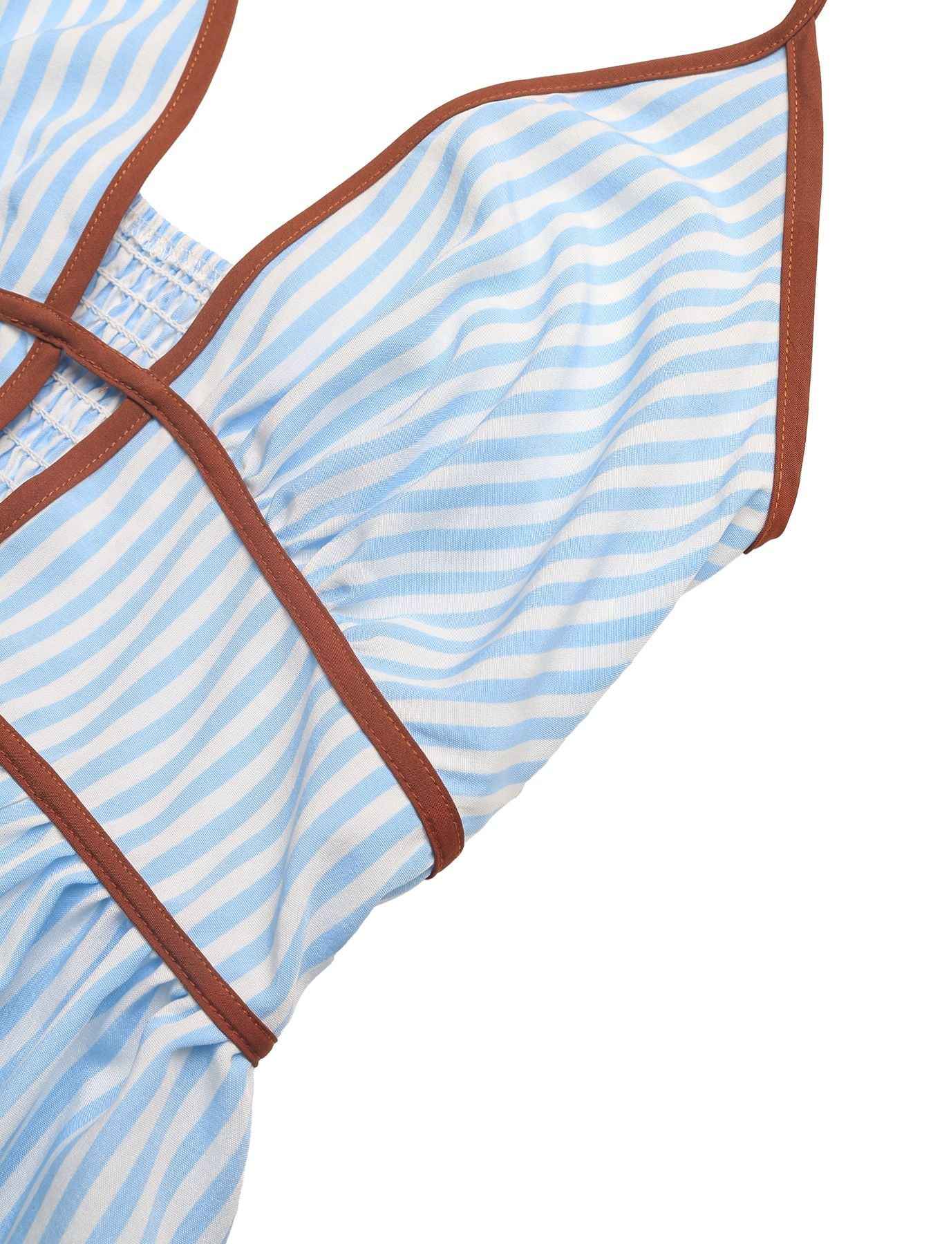 Striped Halter Maxi Dress - Smocked Bodice Tie Back