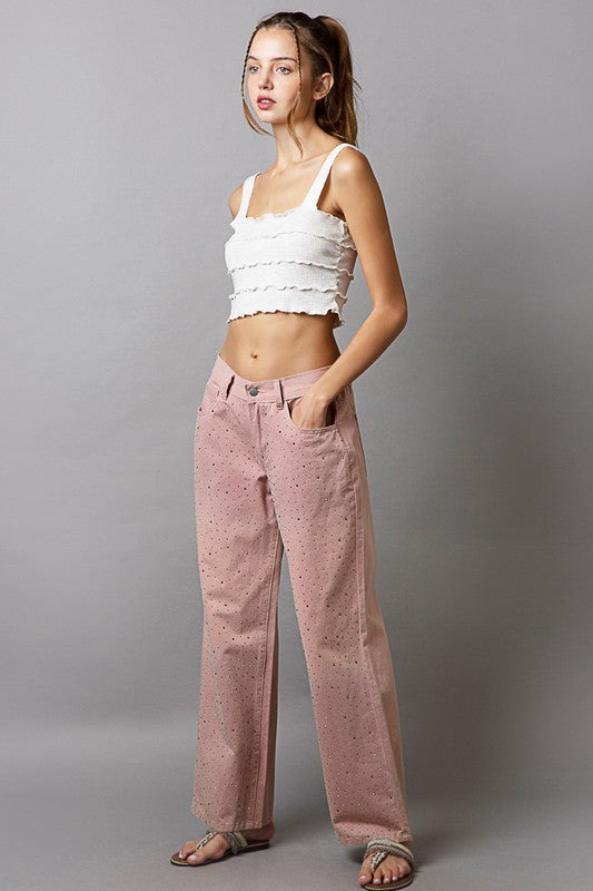 Dusty Pink Embellishments Gradient Wide Leg Pants