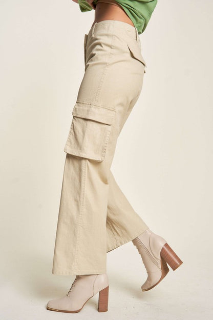 Khaki Flap Pocket Mid Rise Cargo Pants