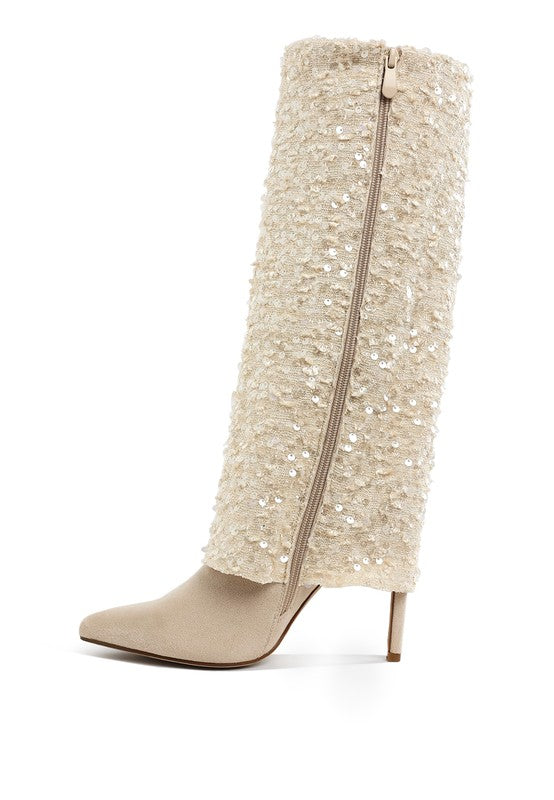 Sin City Sequinned Fold-Over Calf Boots