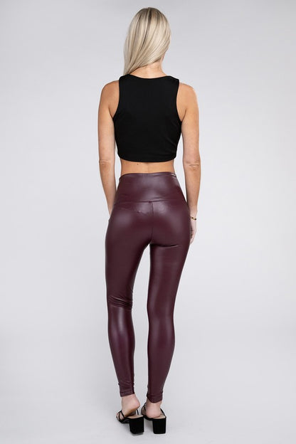 Chic Fitted High Rise Faux Leather Leggings