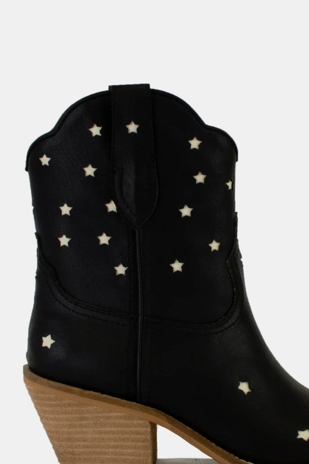 Black Faux Leather Star-Shaped Cutouts Point Toe Boots