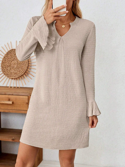 Notched Flare Sleeve Mini Dress in Dust Storm