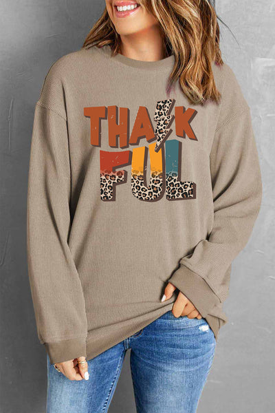 Letter Graphic Round Neck Long Sleeve Sweatshirt - Fashions Envy