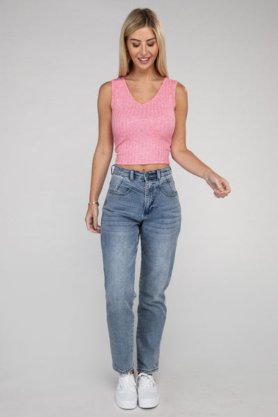 Ribbed Scoop Neck Cropped Sleeveless Top - Fashions Envy