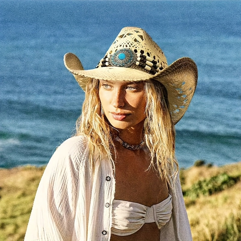 Retro Fashion Large Eaves Curved Edge Hard Straw Western Cowboy Hat
