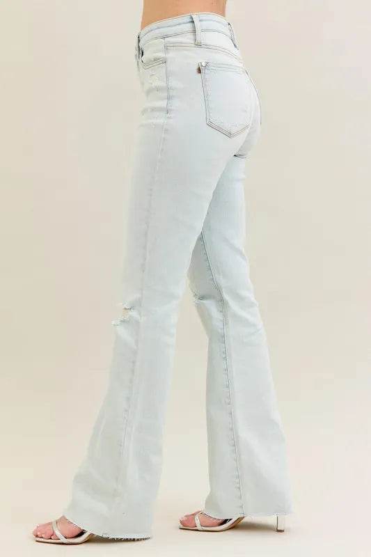 Judy Blue Full Size Destroy & Fray Hem Bootcut Jeans Plus Size - Fashions Envy