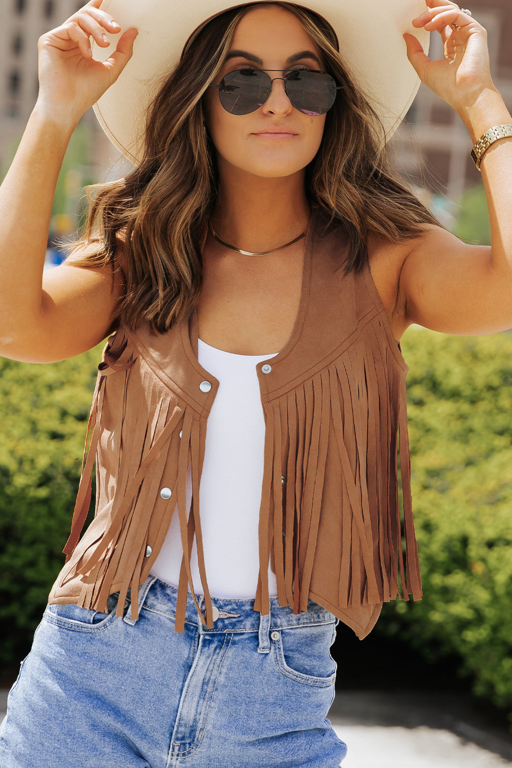 Fringe Snap Down Vest Coat