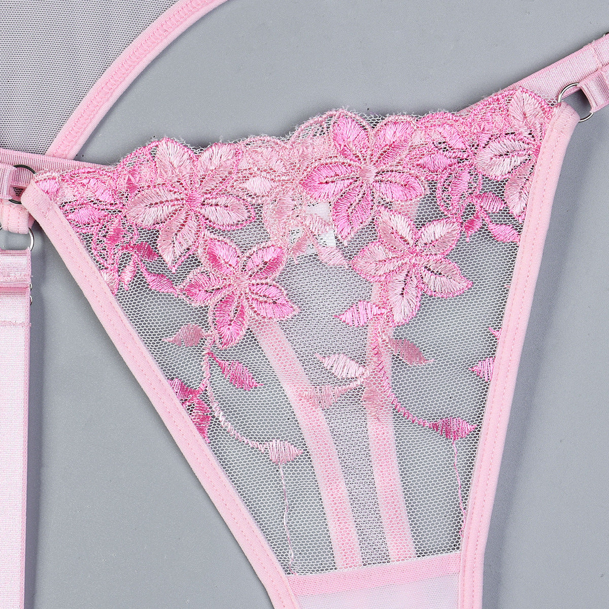 Embroidered Corset Garter Set - 3PC Lace-Up Lingerie