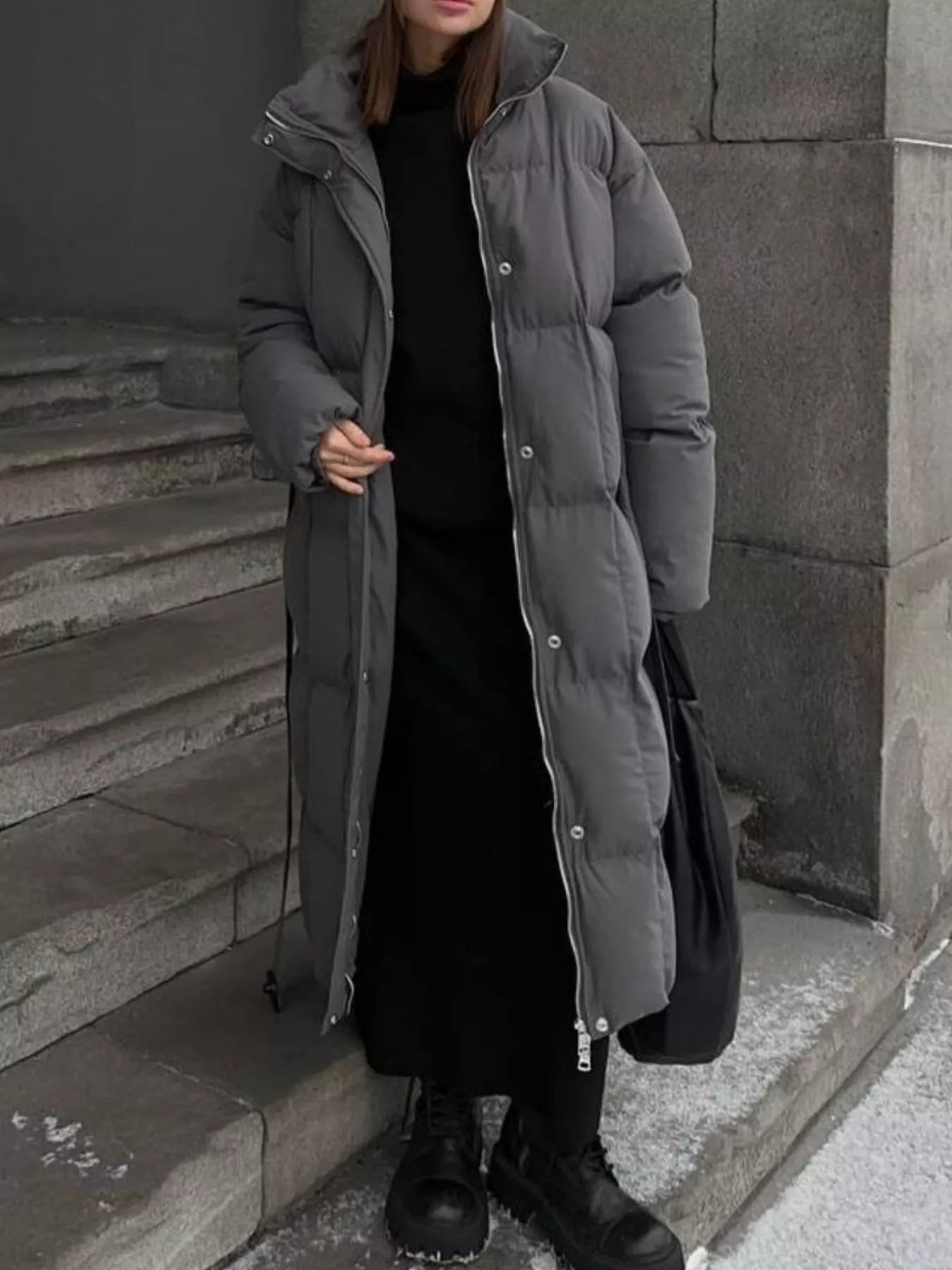 Longline Winter Coat - Padded with Belt - Fashions Envy
