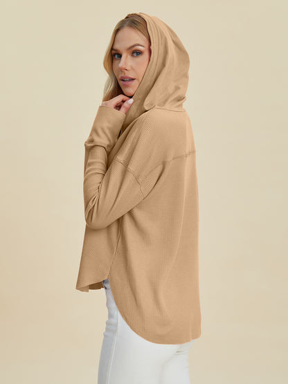 Double Take Full Size High-Low Dropped Shoulder Long Sleeve Hoodie - Fashions Envy