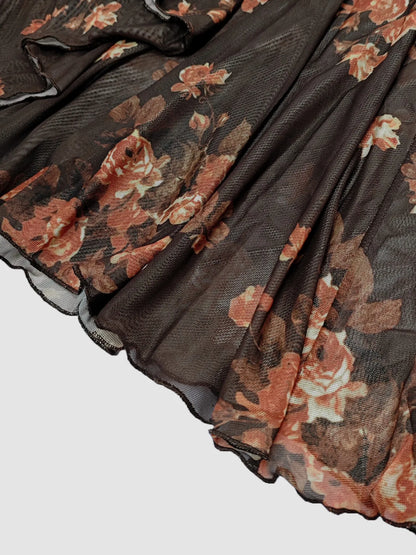Trendsi Floral Skirt Matching Set with Black Mesh and Rose Patterns for a Stylish Look