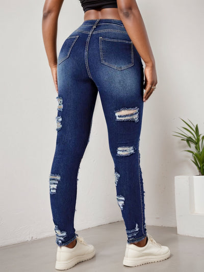 Cropped Jeans Women - Ripped High Stretch Street Style