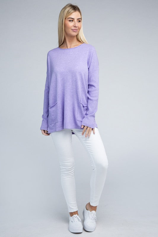 Relaxed Fit Viscose Front Pockets Cozy Sweater