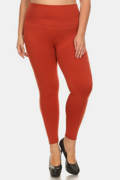 Orange-Red Full Size Seamless High Waist Fleece Leggings