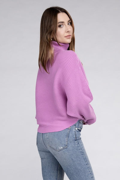 Viscose Dolman Sleeve Turtleneck Sweater - Fashions Envy