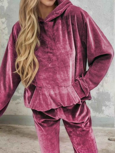 Velvet Long Sleeve Hoodie and Pants Set