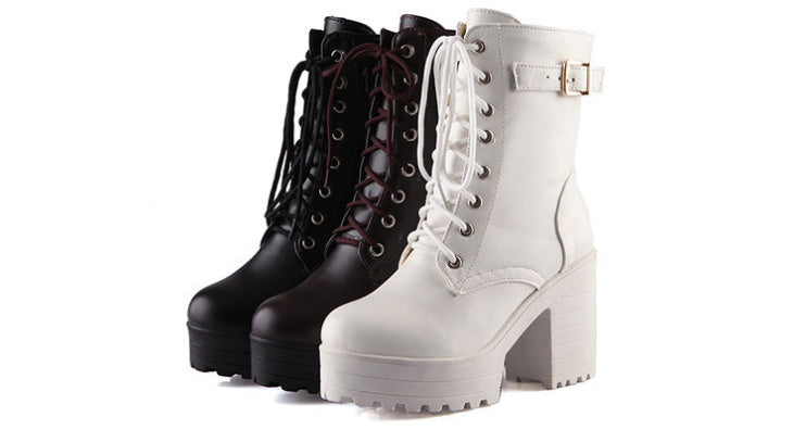 Chunky Heel Boots - Square Toe Martin Boot Style