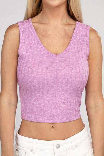 Ribbed Scoop Neck Cropped Sleeveless Top - Fashions Envy