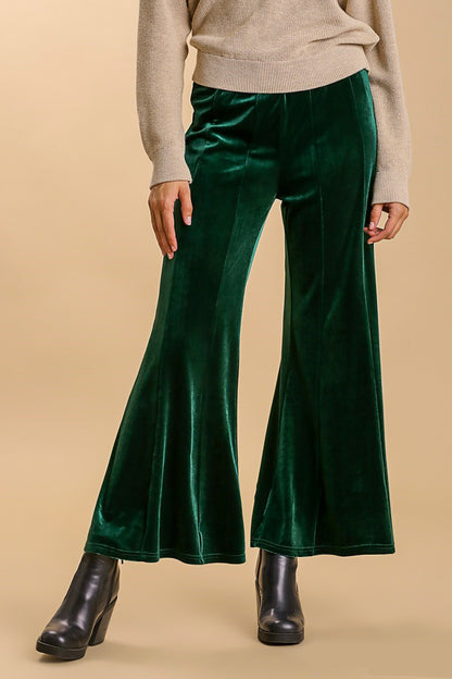 Dark Green High Rise Elastic Waist Flare Pants